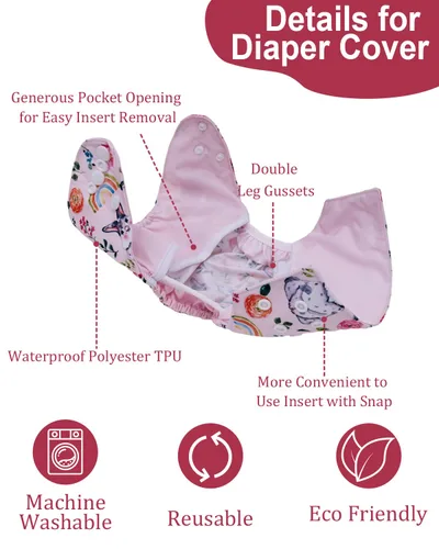 Vista 2 de babygoal - Juego de 6 fundas para pañales de tela con bolsa húmeda para pañales ajustables y predoblados con doble refuerzo, ajustables