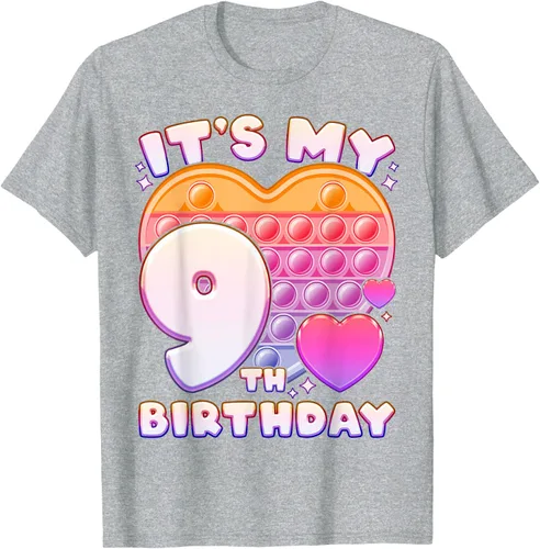 Vista 44 de Pop-it Birthday Girl 9 años de edad, Push it Pop Fidget Bubble Camiseta, Negro