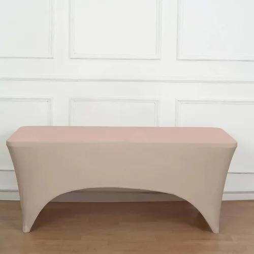 Vista 50 de Efavormart - Mantel rectangular de elastano elástico beige de 4 pies