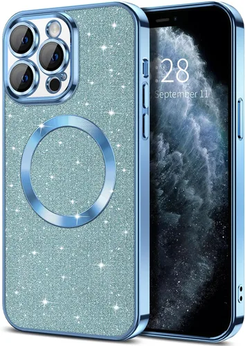 Vista 58 de Hython para iPhone 16 Funda con chispas brillantes, fundas transparentes magnéticas con protector de lente de cámara [Compatible con MagSafe]
