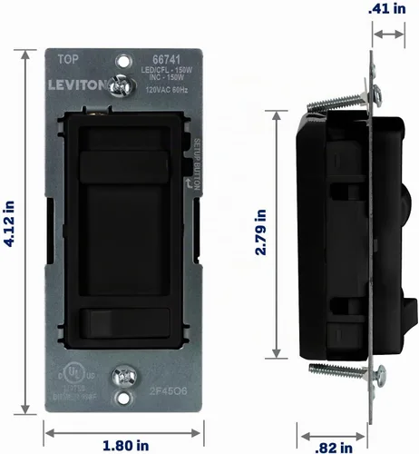 Vista 5 de Leviton SureSlide 66741-E - Interruptor de atenuación avanzado LED regulable de 150 W, halógeno e incandescente, 66741-E, negro
