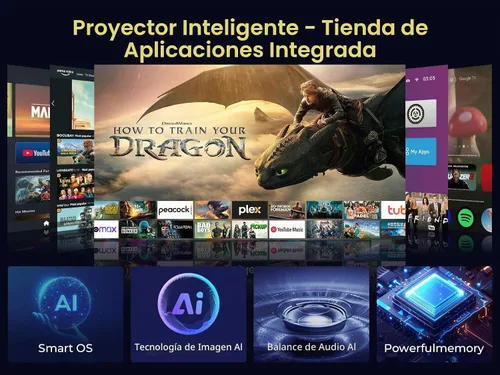 Vista 2 de GooDee Proyector inteligente 4K con WiFi 5G y Bluetooth, aplicaciones integradas, Dolby Audio, proyector exterior 800ANSI, proyector de cine en casa