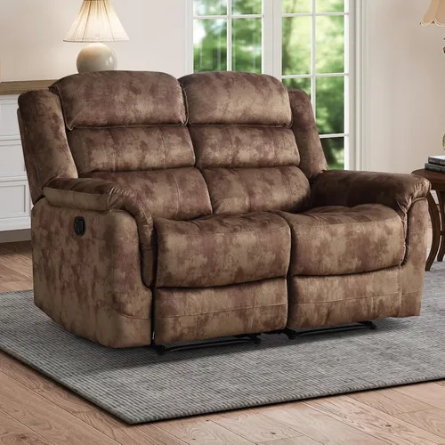 Vista 29 de EBELLO - Silla reclinable manual, sofá reclinable de tela suave con apoyabrazos y respaldo acolchado para sala de estar, dormitorio, color marrón