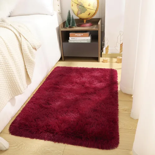 Vista 2 de DETUM Alfombra pequeña de 2 x 3 pies para dormitorio, Kicthen entrada, pasillo, lavable, antideslizante, color borgoña, alfombras de felpa