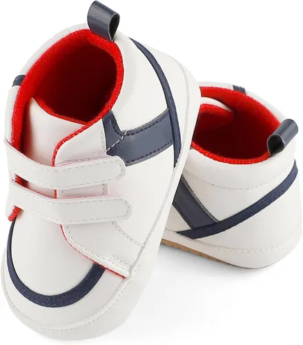 Vista 4 de ESTAMICO - Tenis de piel sintética para bebés, niños y niñas, suela de goma antideslizante, para primeros pasos, zapatos para exteriores