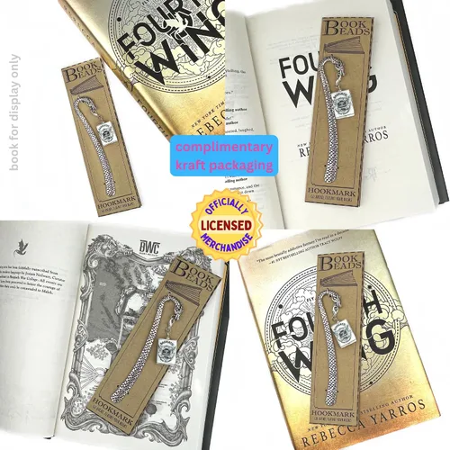 Vista 7 de Cuarta ala Rebecca Yarros Clay Mini libro Dragon Scribe Quill Marcapáginas con licencia UPICK