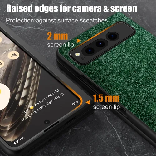Vista 2 de Funda para Google Pixel Fold, funda de cuero premium para teléfono con diseño retro para Google Pixel Fold 5G (verde)