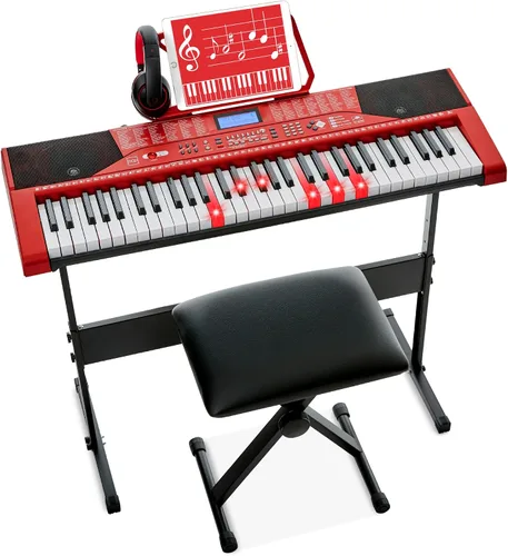 Vista 8 de Best Choice Products Juego completo de piano de teclado electrónico para principiantes de 61 teclas con teclas iluminadas, pantalla LCD