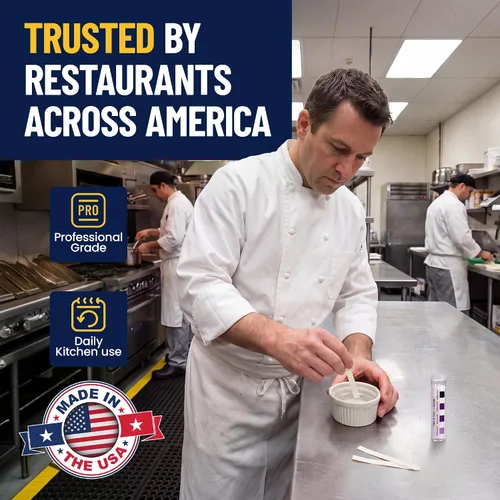 Vista 7 de Tiras de prueba de cloro para restaurantes y servicios de alimentos, 1 frasco de 100 tiras de prueba de desinfectante para cocinas, kit de prueba