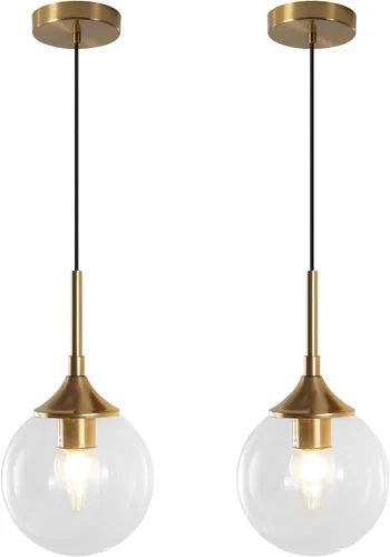 Vista 9 de KCO Lighting - Lámpara colgante moderna de globo de 1 luz, luz colgante de vidrio ahumado individual grande de mediados de siglo, latón cepillado