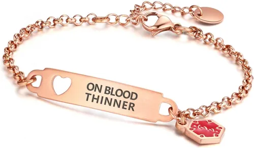 Vista 35 de Divoti Pulsera de identificación médica con grabado previo – Cadena simple Rolo de acero inoxidable plateado, resistente al agua con símbolo