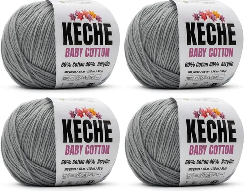 Vista 46 de Keche Hilo de Algodón, 60% Algodón 40% Hilo Acrílico, Hilo de Algodón Suave para Crochet y Tejer, Hilo Amigurumi 1 Madeja/Bola 1.76 Oz (50g) / 180