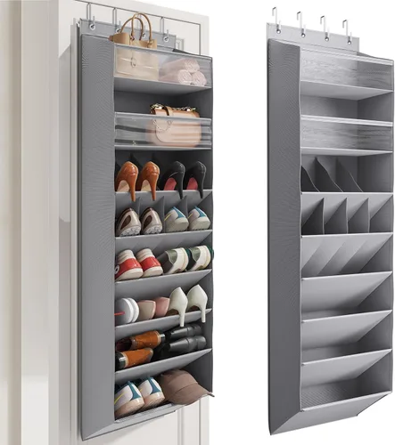 Vista 9 de Organizador de Zapatos Transparente de 10 Niveles Sobre la Puerta con Bolsillos Profundos, Estante de Zapatos de Puerta con Tubo Duro para Mantener