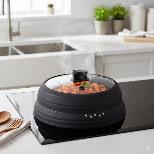 Vista 2 de Cubierta de vidrio contra salpicaduras para microondas, tapa plegable para protección de salpicaduras de alimentos, con mango de silicona para tazón