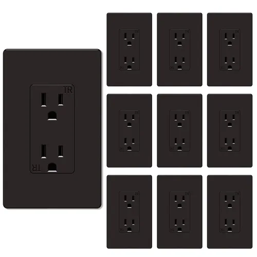 Vista 20 de Salida de receptáculo decorador, placa de pared sin tornillos incluida, salida de pared resistente a manipulaciones de 15 amperios y 125 V, 2 polos