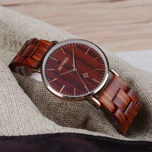 Vista 4 de BEWELL Wooden Watches for Men Women Slim Analog Quartz Minimalist Couple Wrist Watch W163A