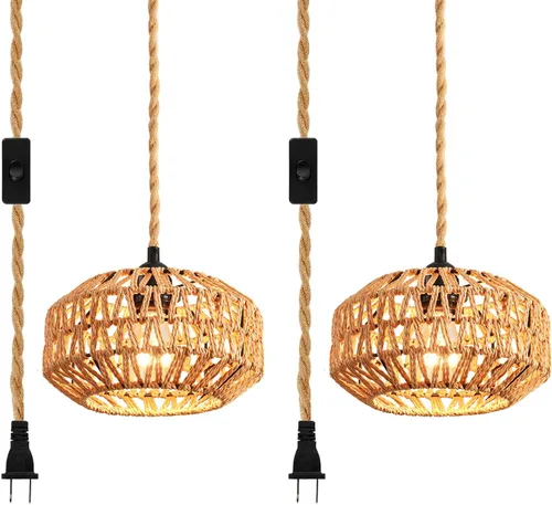 Vista 13 de 1 paquete de lámparas de granja para montaje en techo, mini lámpara de techo de ratán bohemio semiempotrada, accesorios de luz de pasillo tejidos a