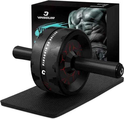 Vista 13 de VINSGUIR Rueda de rodillo abdominal, abdominales y equipo de entrenamiento para gimnasio en casa con accesorios para rodilleras, rueda abdominal