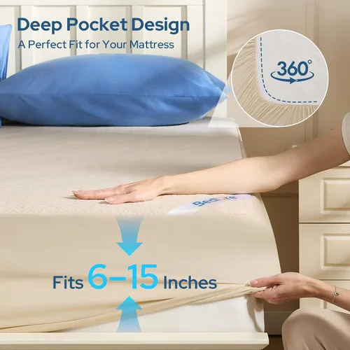 Vista 6 de BEDLORE Protector de colchón de tamaño individual, funda de colchón impermeable sin ruido con bolsillos elásticos para colchones de 6 a 15 pulgadas