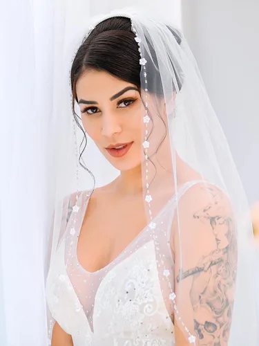 Vista 2 de Unicra Velo de novia de novia con peine velos de tul de novia accesorios de pelo para novias 1 nivel de longitud de la punta del dedo 35.4 pulgadas