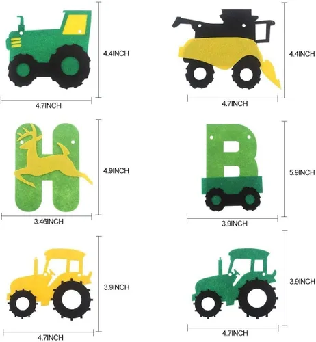 Vista 4 de Juego de pancartas de cumpleaños de tractor verde con guirnalda de tractor para decoración de fiestas de cumpleaños con temática de tractor