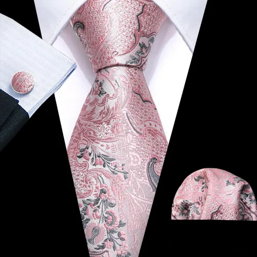 Vista 9 de Barry.Wang - Juego de corbata de seda para hombre, diseño de cachemira, pañuelo y gemelos de bolsillo