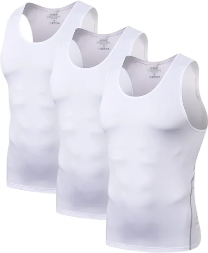 Vista 20 de Audoc Camiseta de compresión para hombre, paquete de 3 unidades, color negro, camiseta sin mangas de compresión atlética