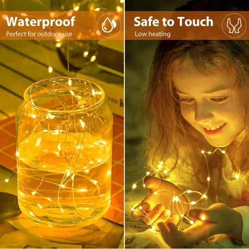 Vista 2 de litogo Paquete de 24 Luces de Hadas que Funcionan con Pilas, 7 pies, 20 LED Luces de Cadena de Hadas Impermeables, Pequeñas Mini Luces para Frascos