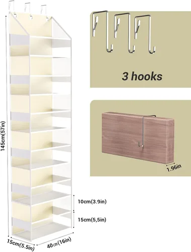 Vista 4 de Organizador colgante para colgar sobre la puerta con 6 estantes, almacenamiento de animales de peluche, almacenamiento detrás de la puerta