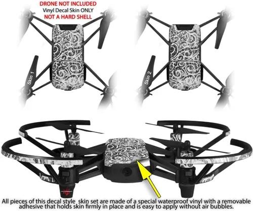 Vista 2 de Paquete de 2 calcomanías de piel para DJI Ryze Tello Dron, carpeta de garabatos, drone blanco, no incluido