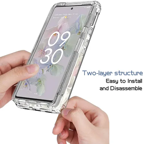 Vista 4 de Funda para Pixel 6A, para Google6A GX7AS con protector de pantalla de vidrio templado, cubierta protectora de cuerpo completo con bonito patrón Flor