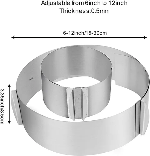 Vista 2 de Juego de 2 anillos de acero inoxidable ajustables de 6 a 12 pulgadas, moldes redondos para tartas, moldes de mousse, moldes circulares