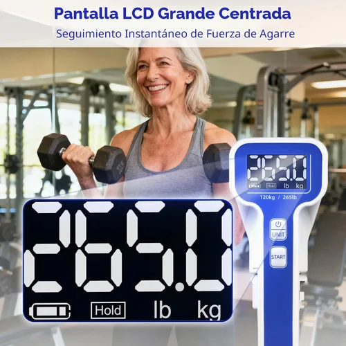 Vista 4 de Grip Strength Tester 265lb/120kg, Digital Hand Dynamometer FDA Registered with Backlit LCD for Grip Strength Testing and Training