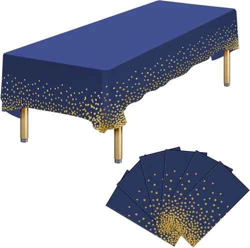 Vista 33 de Paquete de 4 manteles de plástico desechables azules y dorados para mesa rectangular, manteles desechables de 54 x 108 pulgadas, manteles