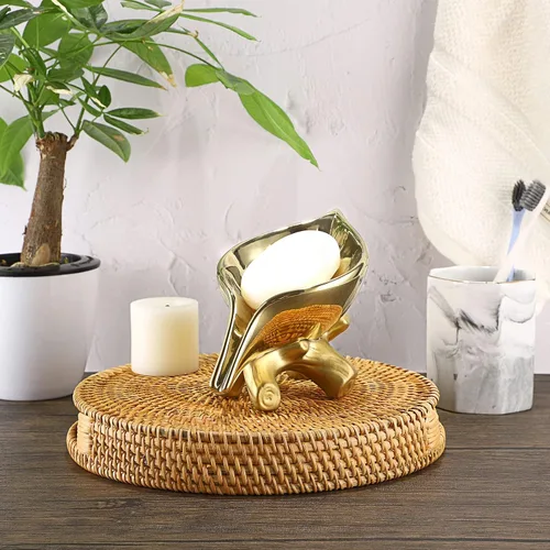 Vista 6 de JUXYES Jabonera de cerámica autodrenante, jabonera única en forma de hoja, bandeja decorativa para jabonera de mesa, ahorrador de jabón para bañera