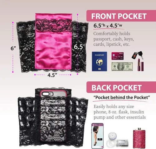 Vista 3 de StashBandz 2 Security Pockets Wedding Phone Garter Lace Thigh Purse with Stay-put Grippers Fits any Size Phone More