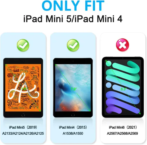 Vista 2 de BRAECNstock para Apple iPad mini 5/4 Funda 2019/2015 19,9 cm, Funda Protectora a Prueba de Golpes con Soporte para Lápices, Correa Giratoria