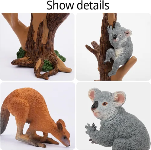 Vista 3 de Toymany 7 figuras de animales australianos de vida silvestre que incluyen figura de koala y canguro, juego de figuras de animales de bosque