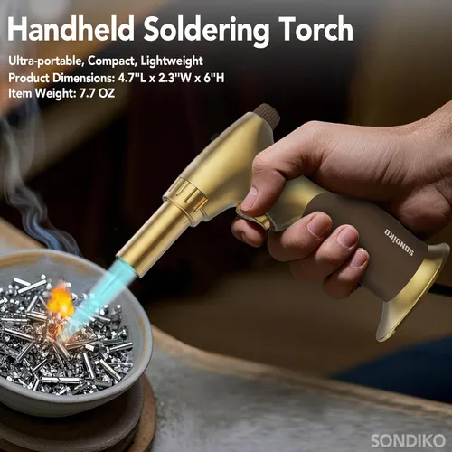 Vista 6 de Sondiko - Encendedor de butano de llama de doble estilo, antorcha de metal premuim Refillable Blow Torch with Continuous Flame Lock, Adjustable