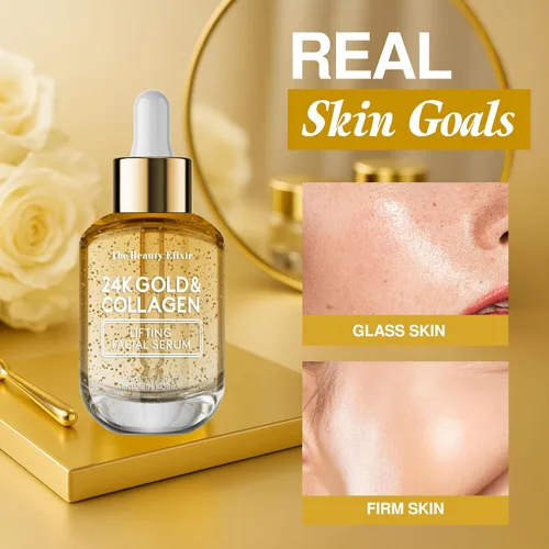 Vista 6 de The Beauty Elixir Suero de colágeno para cara con oro de 24 quilates, probado por dermatólogos, antienvejecimiento, ultra hidratante, líneas finas