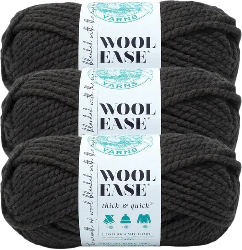 Vista 190 de Lion Brand Yarn - Ovillo de lana Wool-Ease Thick & Quick color fuerza aérea Super Bulky Wool Acrylic Blend Fiber for Soft Hats, Sweaters, Chunky