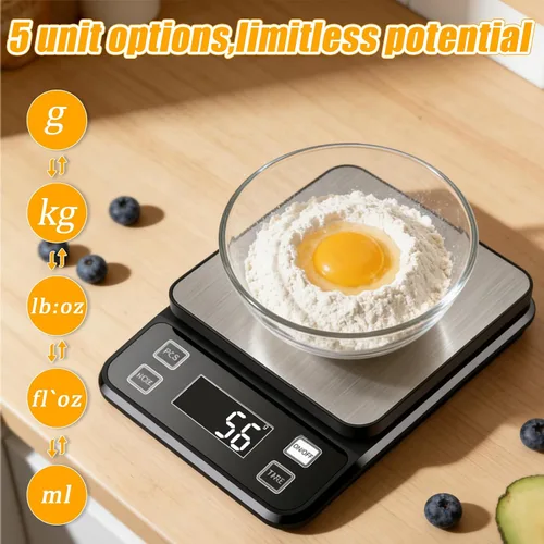 Vista 4 de Báscula de cocina impermeable, báscula de alimentos de 11.0 lbs/11 libras, mide con precisión gramos y onzas para hornear y cocinar, báscula digital