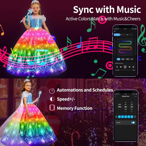 Vista 3 de CIYTI Disfraz de princesa iluminado para niños, vestido de princesa para Halloween, Navidad, ropa para niños