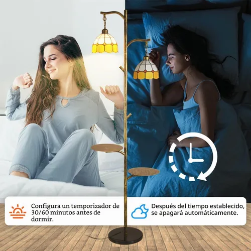 Vista 5 de beaysyty Lámpara de Pie de Estilo Tiffany de Vidrio Manchado Retro con Bandeja, Lámpara de Pie Ajustable, Lámpara de Pie de Temperatura