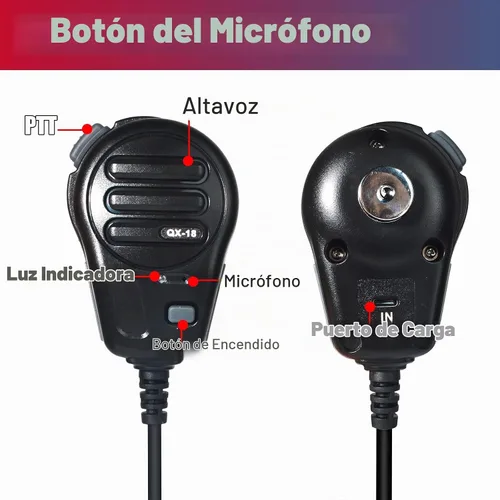 Vista 2 de PTT - Micrófono con cable para la aplicación ZELLO, compatible con iOS y Android con batería de 800 mAh, cable de carga, adaptador tipo C, soporte