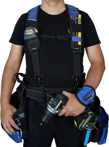 Vista 7 de KUNN Cinturón de herramientas con suspensión y pulsera magnética para carpintero, electricista, cinturón de herramientas, azul