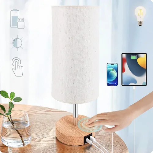 Vista 10 de Lámpara de escritorio Yarra-Decor con puerto USB, lámpara de mesa con control táctil de 3 niveles de brillo, lámpara de mesita redonda con pantalla