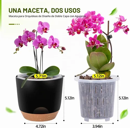 Vista 4 de Macetas de Orquídeas de Riego Automático para Plantas de Interior, 5.8 Pulgadas Macetas para Orquídeas, Macetas de Flores para Plantas