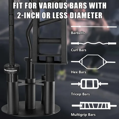 Vista 3 de [Usado] Soporte para barra de almacenamiento, soporte vertical resistente para el hogar y gimnasio comercial, se adapta a barras olímpicas de 2