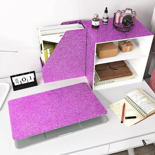 Vista 4 de Papel tapiz de purpurina morada, papel tapiz autoadhesivo para gabinete, envoltura de regalos, decorativo, extraíble, de 17.7 x 393.7 pulgadas